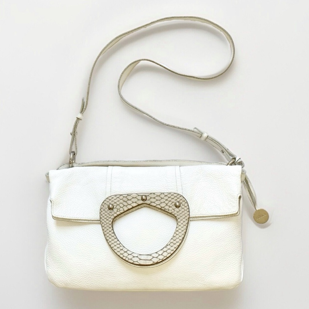 FURLA white leather foldable convertible crossbody top handle purse
